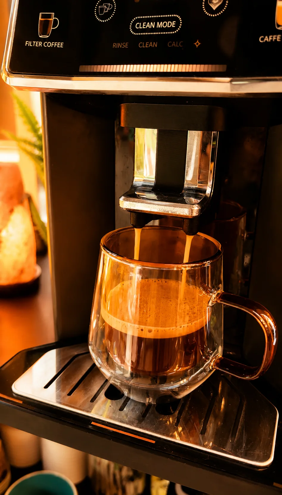 Una taza de café sirviéndose en la barra del salón.